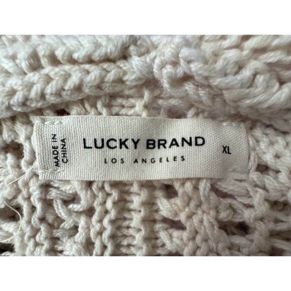 Lucky Brand Open Knit Crochet Cardigan Sweater women's Medium Cream Size XL - Picture 7 of 7